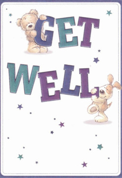 There's a familiar, easy comfort in this get well card, reminiscent of a morning stroll along Leytonstone's wooded lanes. The playful scene features a sweet teddy bear perched confidently atop the lively purple-and-teal 'Get Well' typography, while a floppy-eared puppy nestles affectionately below. The background-clean, soft cream-serves as an inviting stage where scattered stars shimmer, evoking tranquillity much like the leafy calm of Hollow Ponds at dawn. The characters' joyful faces and gentle gestures speak to genuine friendship and hope, their textured fur a subtle nod to the tactile pleasures of an expertly chosen bouquet from Leytonstone Florist. The vivid text seems to pop out from the card, carrying all the cheer and resolve needed during recovery. This thoughtfully rendered illustration, with its soft edges and nurturing spirit, captures the local warmth found on Church Lane-perfect for pairing with same-day floral delivery that brings a little extra brightness to anyone's bedside.