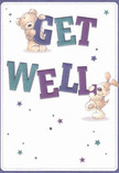 Light-hearted and full of hope, this get well card radiates the genuine warmth of Leytonstone's close-knit community. Two delightful companions-a plush teddy bear and a floppy-eared puppy-joyfully support and balance the bold 'Get Well' greeting, depicted in energetic shades of teal and violet that catch the eye like the mosaics of Church Lane. Stars of varying blues and purples scatter across a solid cream background, each seeming to grant a little wish for the recipient's recovery. The textured illustrations, particularly the bear's soft fur and the puppy's velvety ears, offer a comforting sense of touch, as if inviting the viewer to experience their embrace. Leytonstone Florist thoughtfully recommends this card for anyone seeking to send not just words, but genuine comfort alongside a freshly arranged bouquet. This is a scene that truly captures the spirit of Leytonstone-bright, kind, and always ready to lift a neighbour's heart.